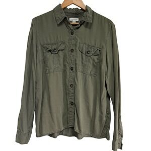 TOPSHOP‎ Olive Green Utility Button Down Shirt Long Sleeve Tencel Lyocell US 10